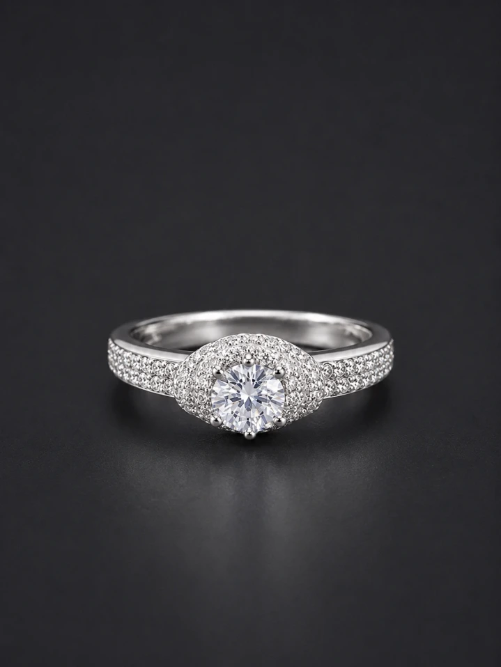 925 Sterling Silver Halo Ring for Woman – Sparkling Solitaire Design