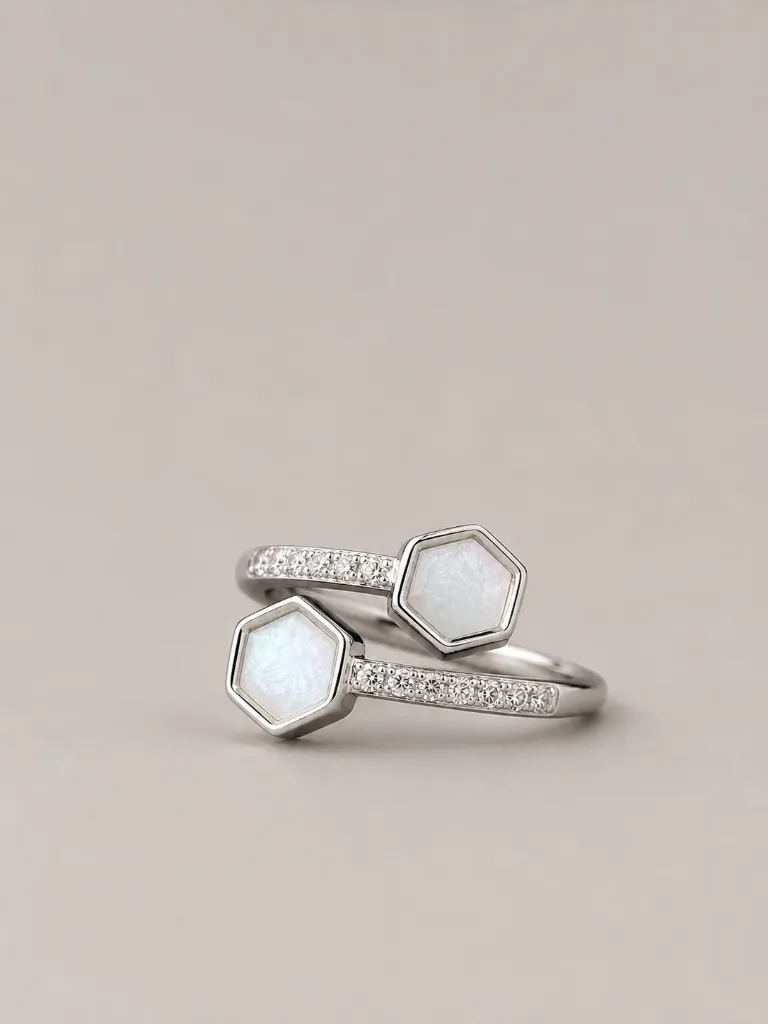 925 Silver Hexagon Adjustable Ring for Woman