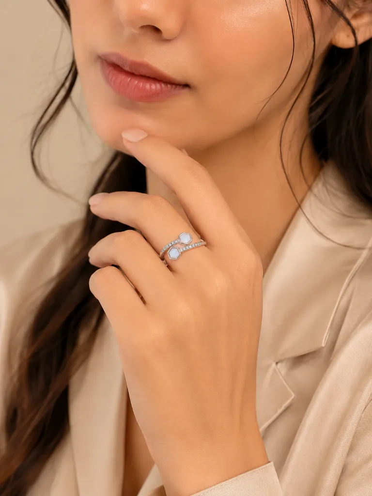 Hexagon Adjustable Silver Ring for Women