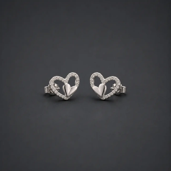 Double Heart Silver Earrings for Women