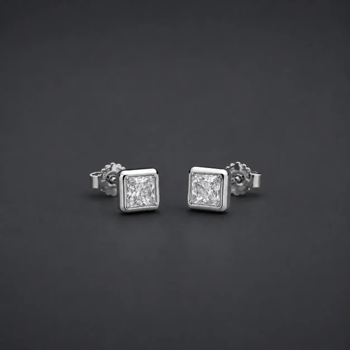 Square Solitaire Stud Earrings