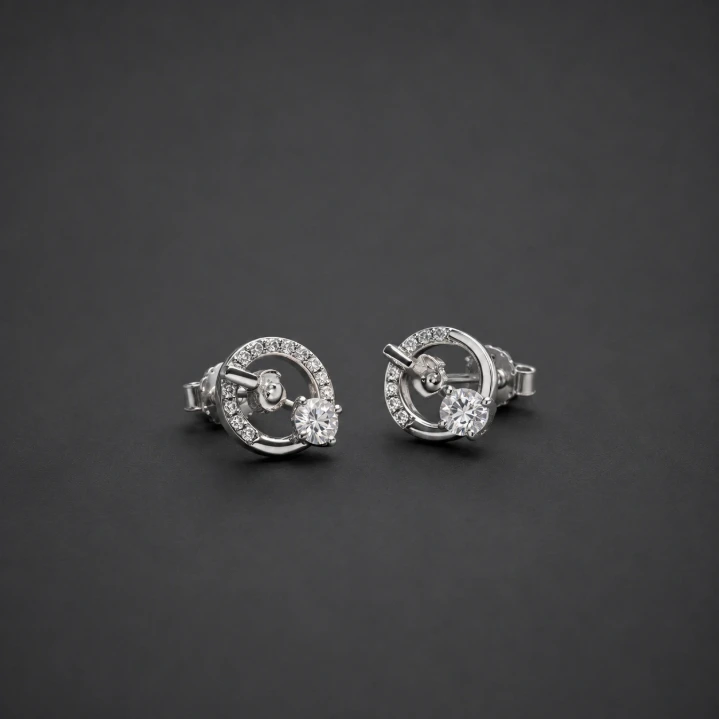 Open Circle Solitaire Stud Earrings for Women