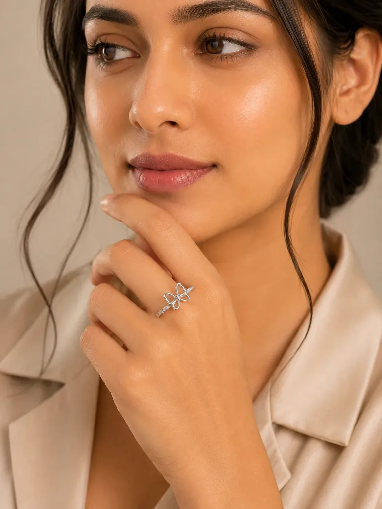 Plain Butterfly Silver Ring for Women