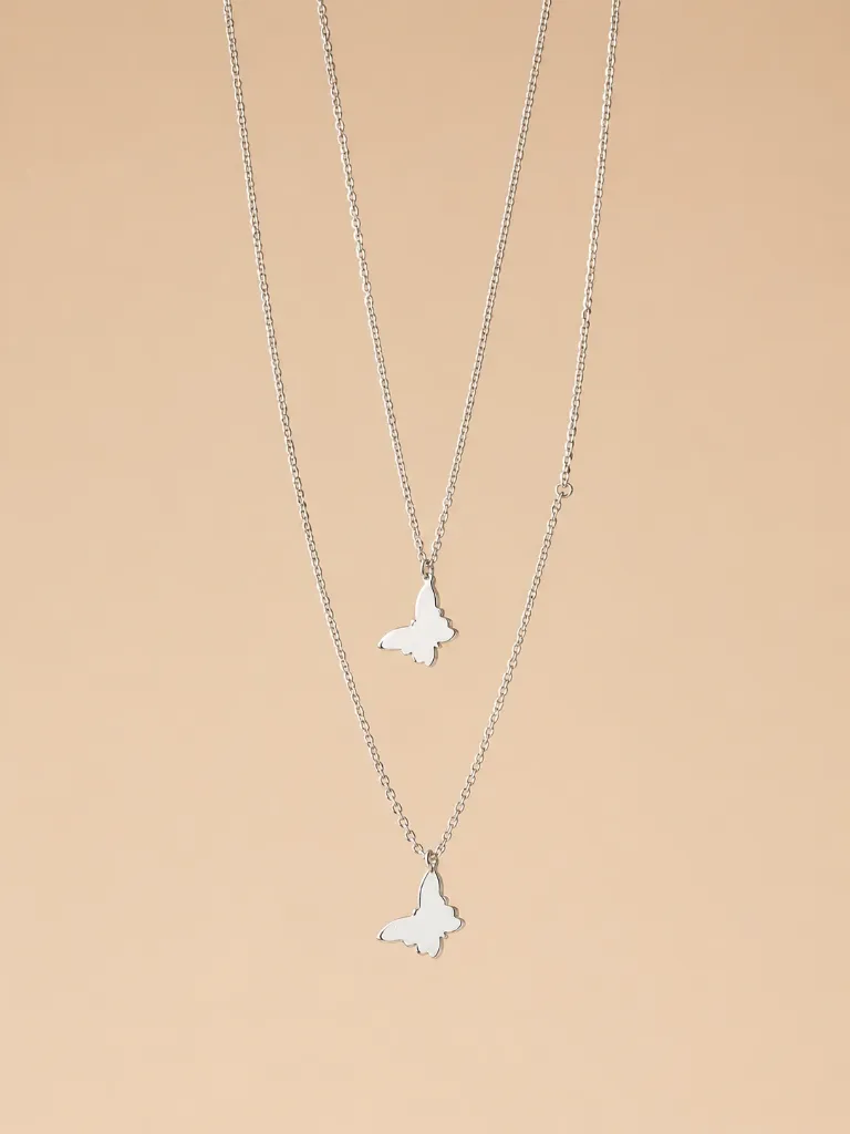 Woman’s 925 Silver Double Butterfly Pendant Chain