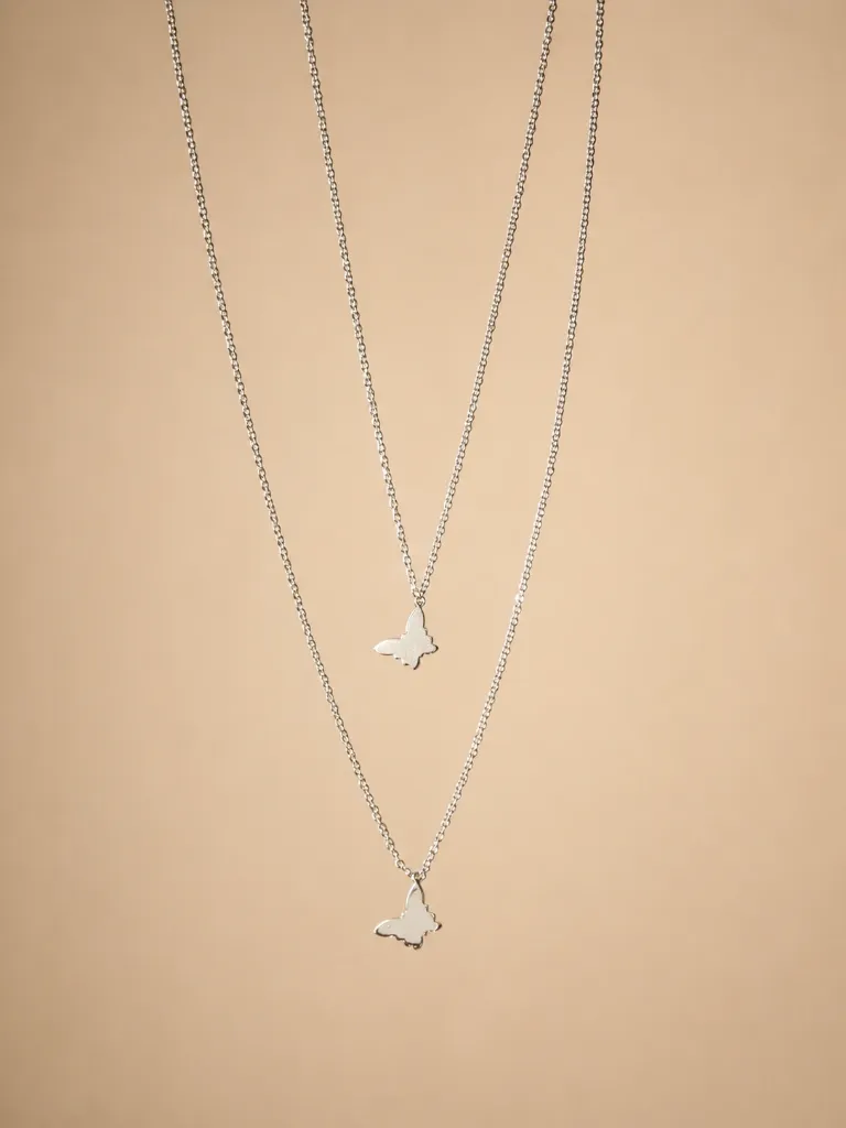 Woman’s 925 Silver Double Butterfly Pendant Chain