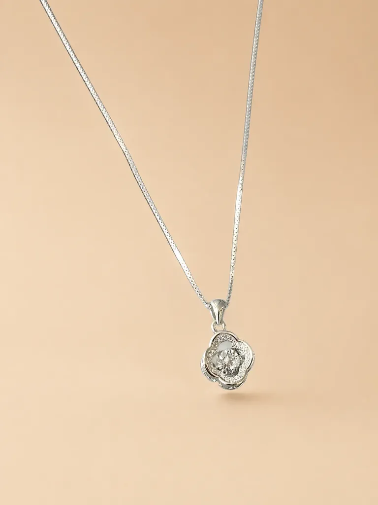Minimal Hexagon Solitaire Pendant in 925 Silver for woman