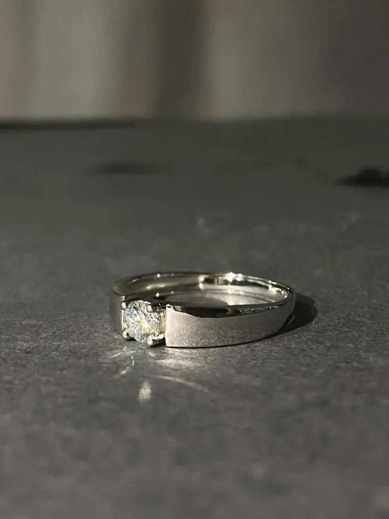 Men’s 925 Silver Diamond Band – Textured Adjustable Minimal Ring