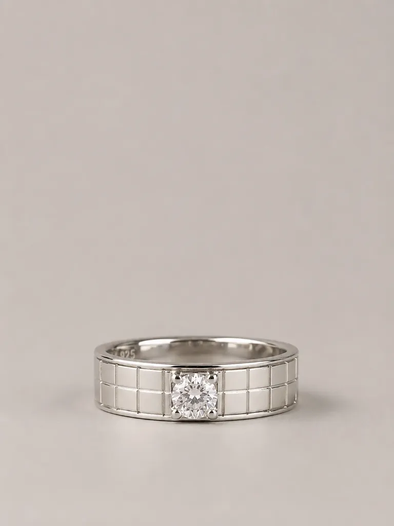 Sterling Silver Solitaire Ring – Textured Band for Woman