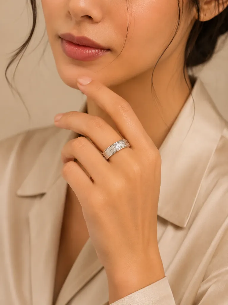 Textured Solitaire Silver Ring for Women