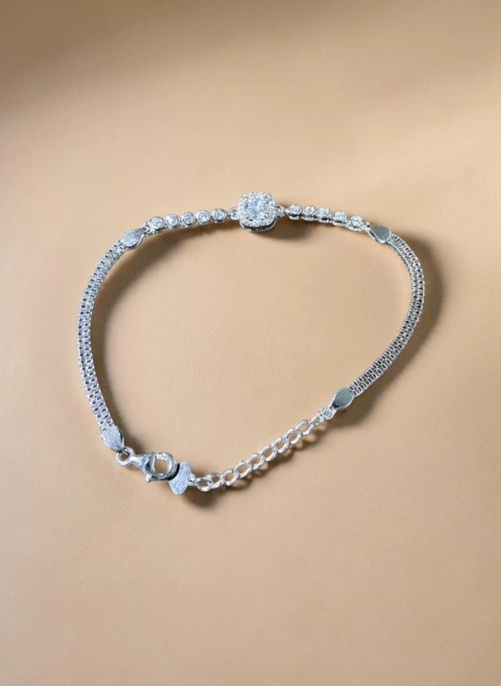 925 Sterling Silver Solitaire Diamond Bracelet for Women