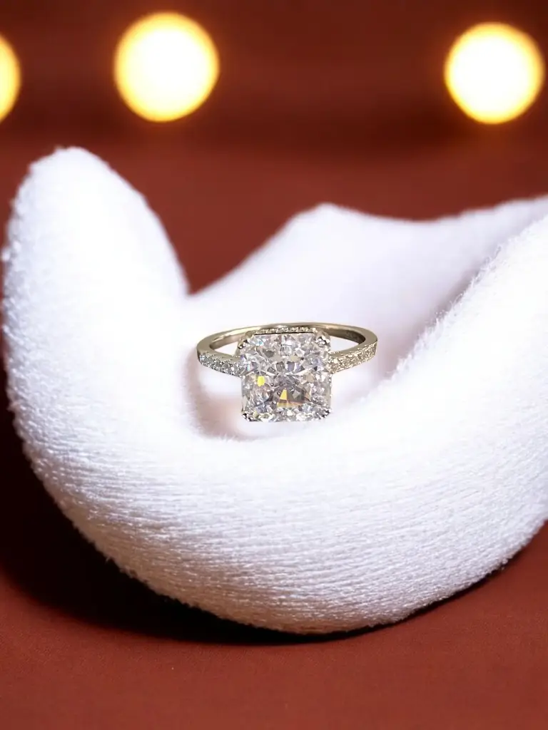 Silver Square Diamond Ring – Minimal Luxury for Woman