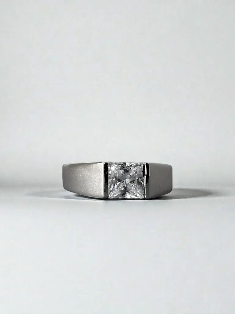Men's Silver Solitaire Engagement Ring – Minimal Matte Finish