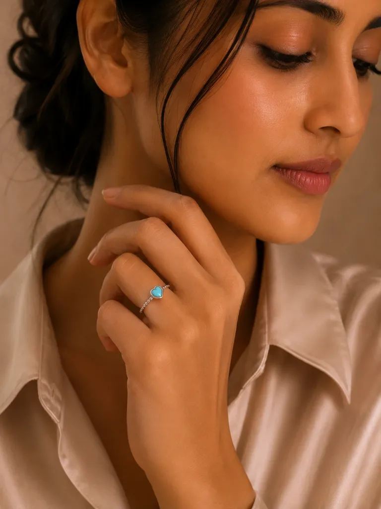 Blue Heart Silver Ring for Women