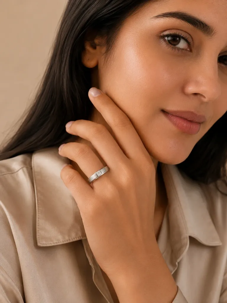 Matte Solitaire Silver Ring for Women
