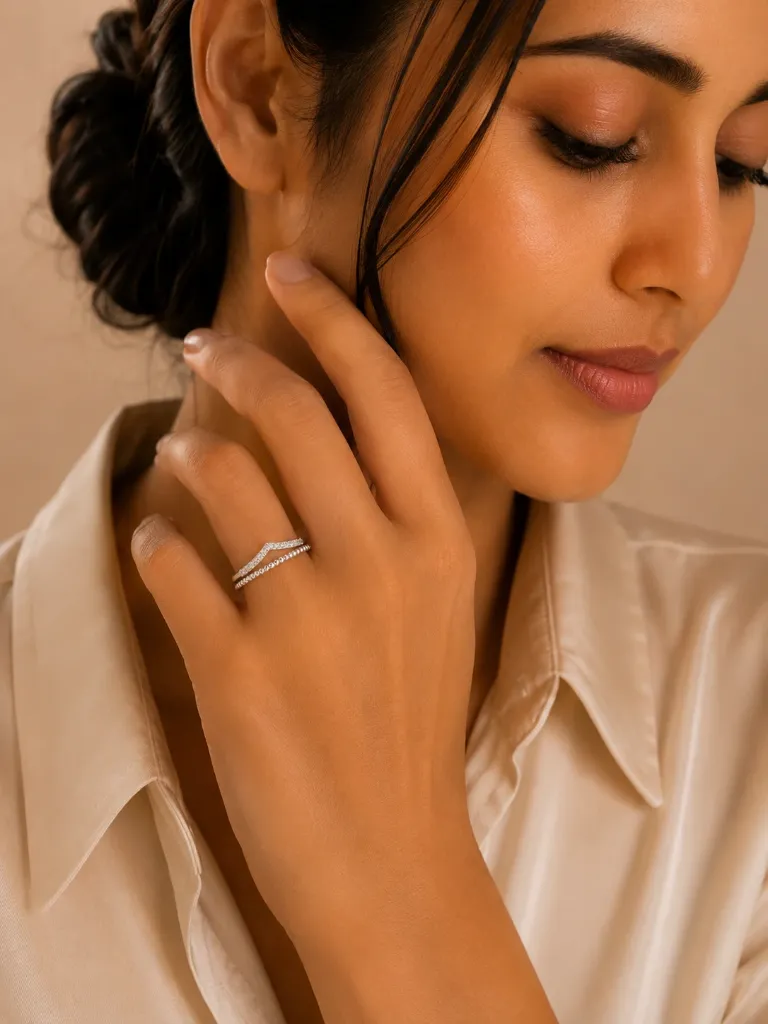 Diamond Chevron Silver Ring for Women