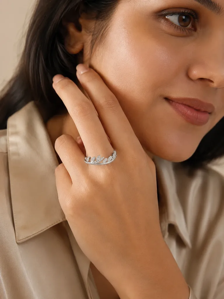 Twisted Leaf Silver Ring for Women