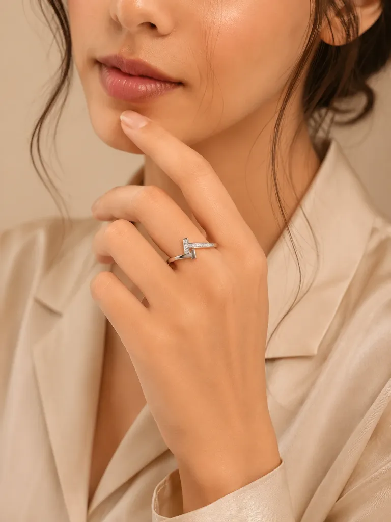 T Shape Silver Ring for Women