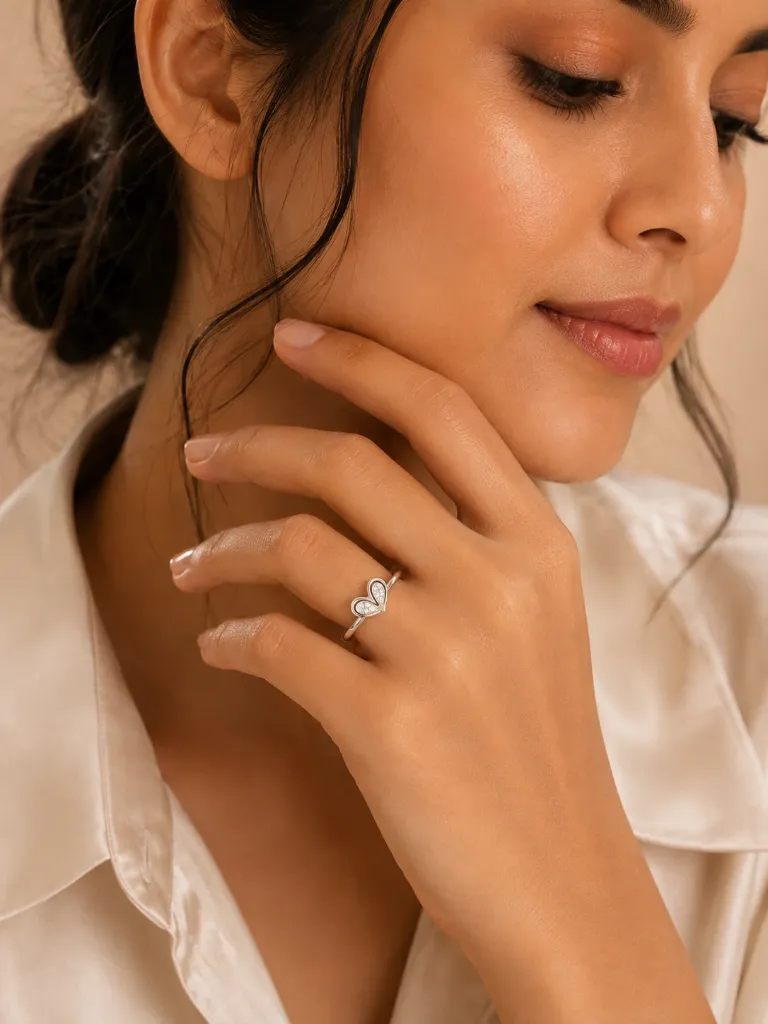 Double Heart Silver Ring for Women