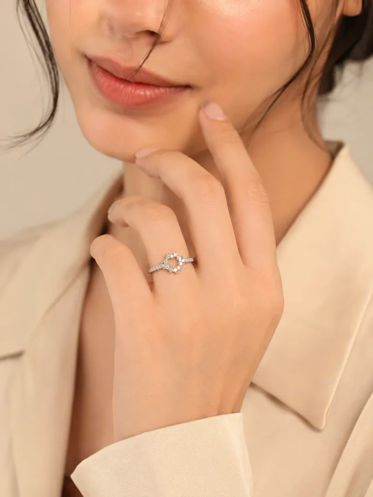 Halo Heart Silver Ring for Women