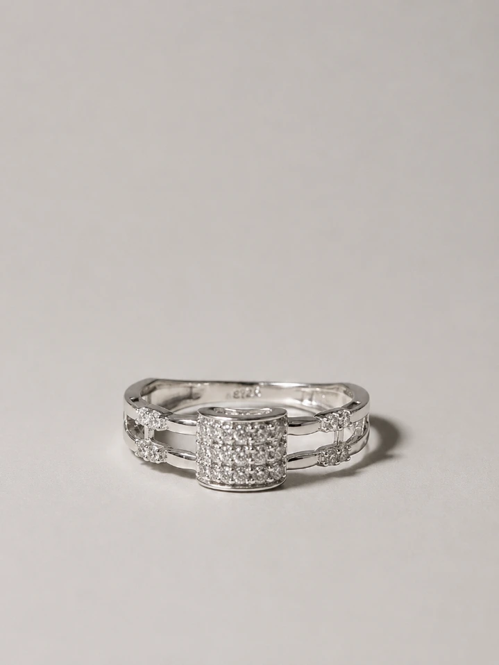 Luxury Silver Unique Rings for Woman
 – Textured Square-Cut Sparkle Finish