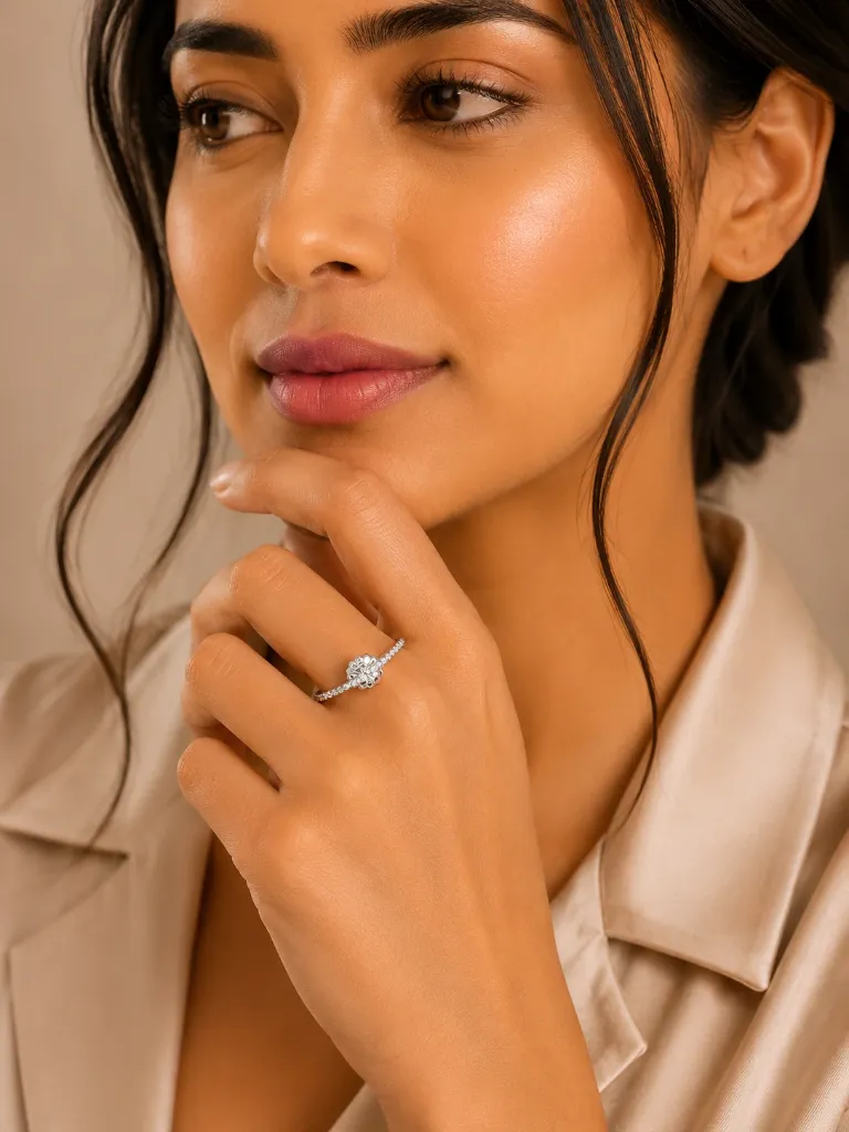 Flower Diamond Silver Ring for Women