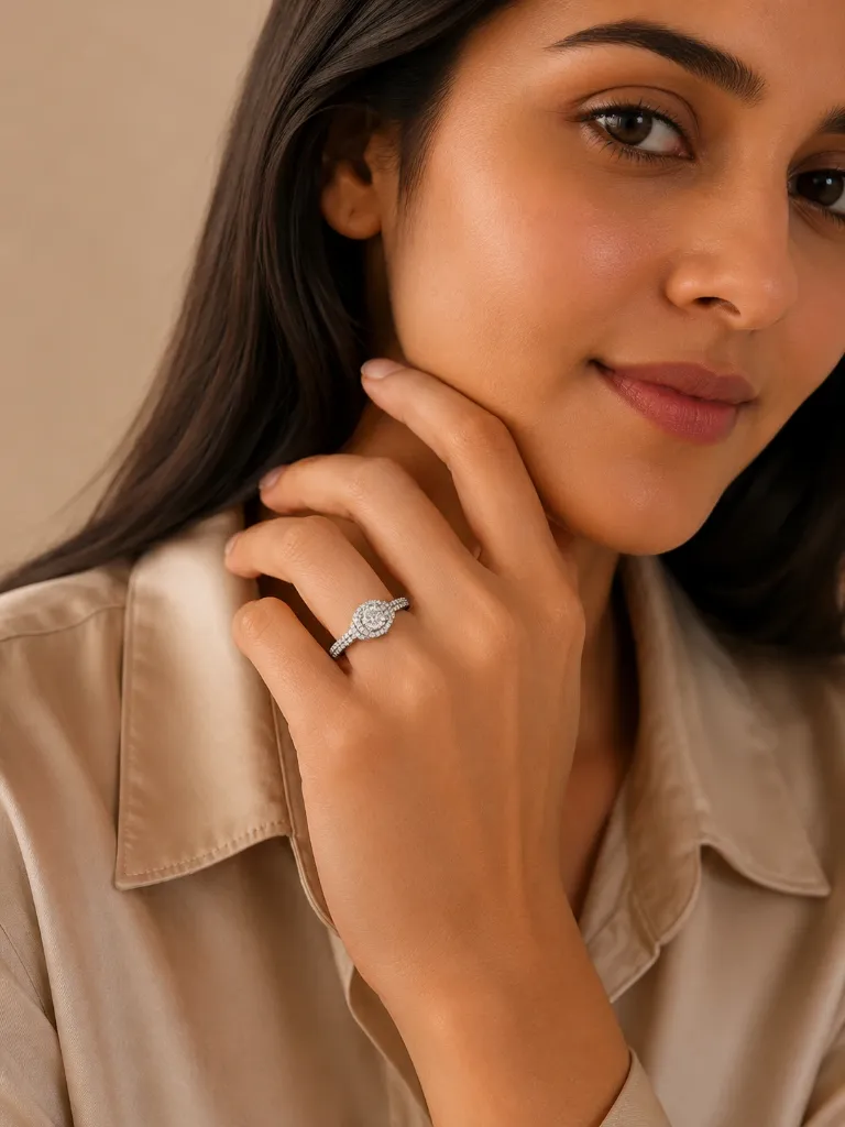 Halo Round Solitaire Silver Ring for Women