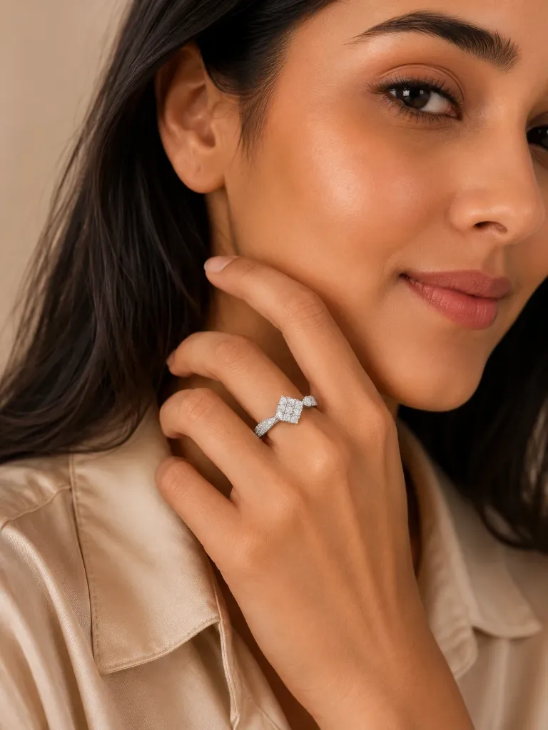 Silver Diamond Cluster Ring for Woman