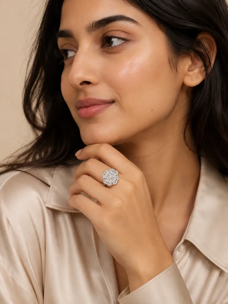 Floral Cocktail Silver Ring for Women