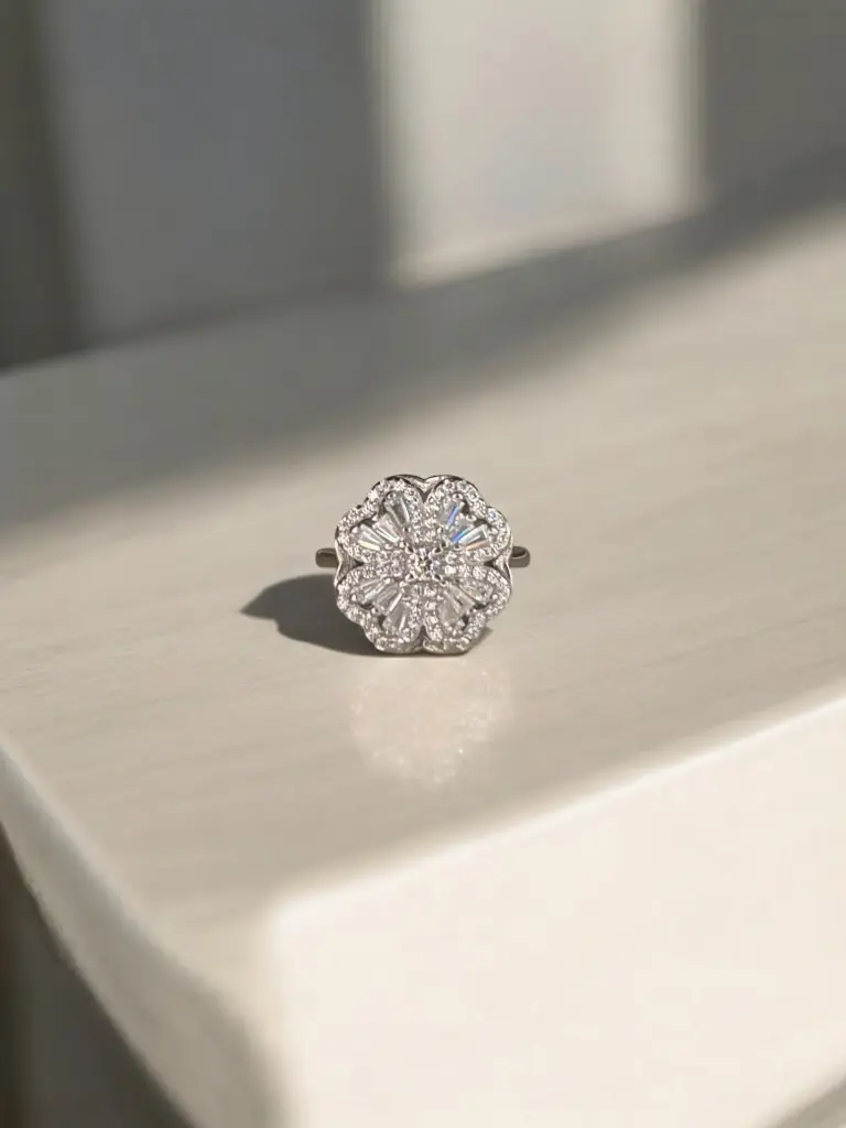 Sterling Silver Cocktail Ring – Floral Design for Stylish Woman