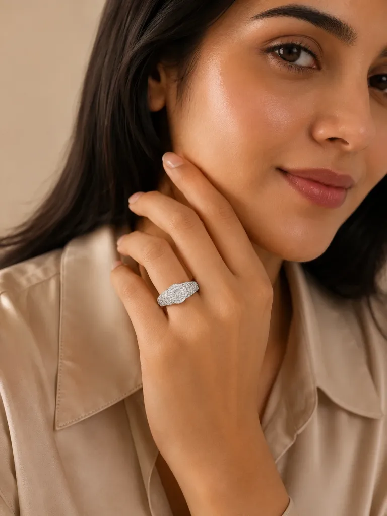 Halo Cluster Silver Ring for Women
