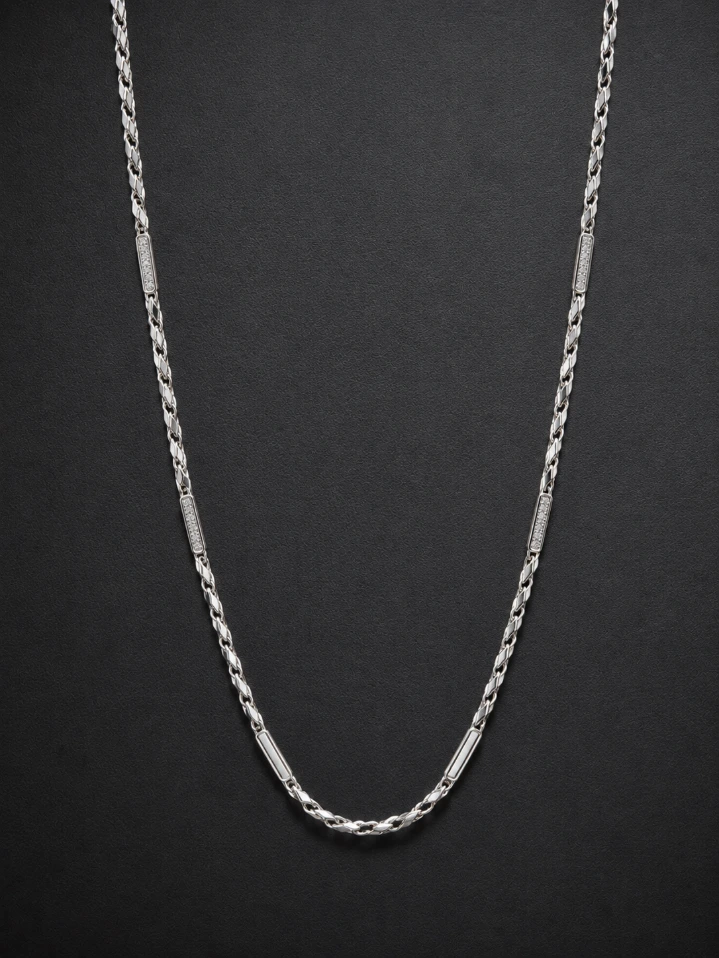 Diamond Bar Silver Chain for Men