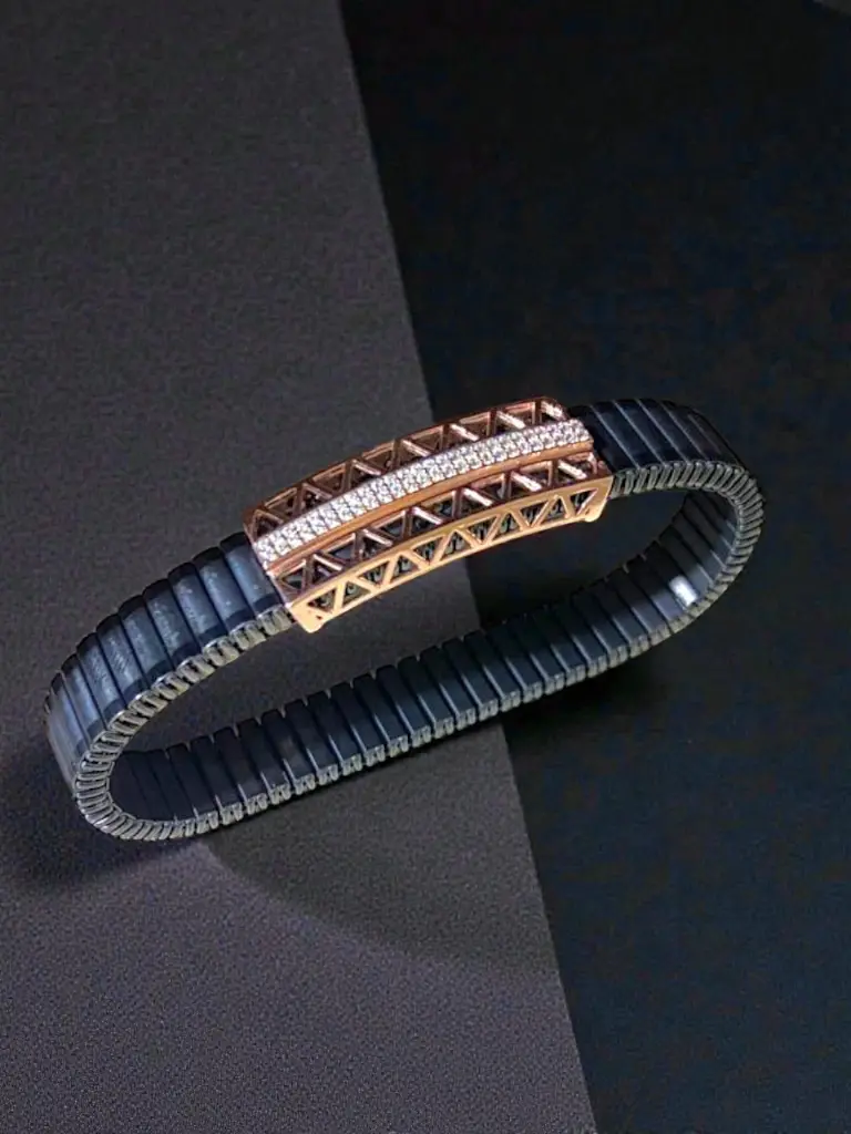 Premium Silver Black Kada for Men – Rose Gold Finish Band