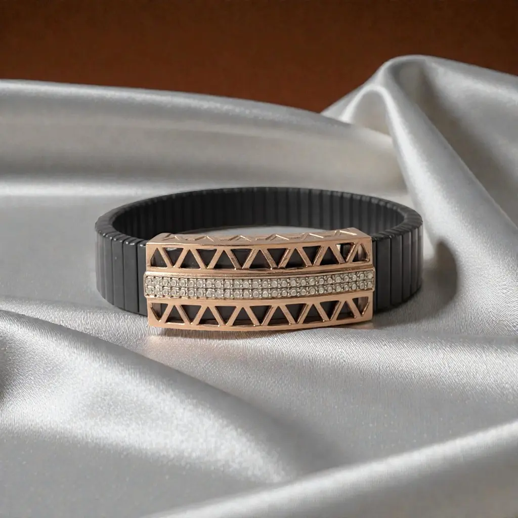 Silver Stretchable Rose Gold Finishing Band Kada for Men