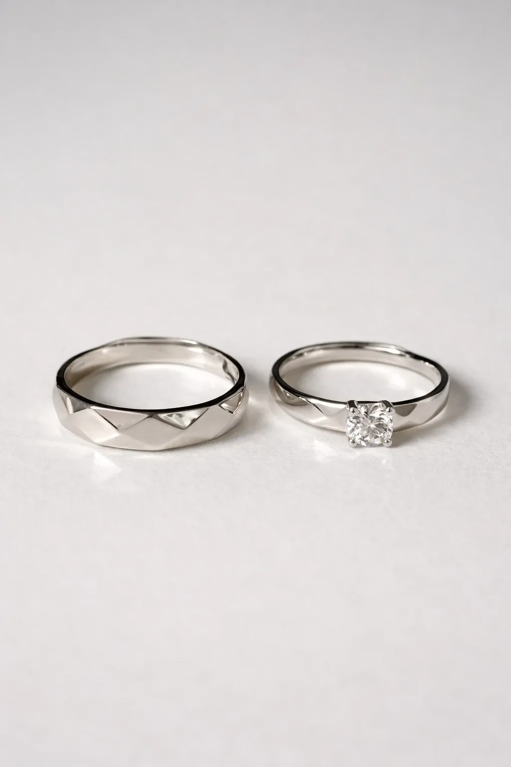 925 Diagonal Shape Couple Silver Wedding Rings