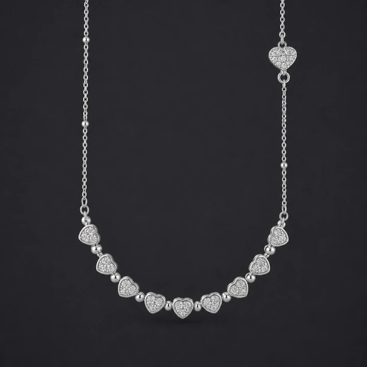 Heart Pendant Silver Necklace Set for Women