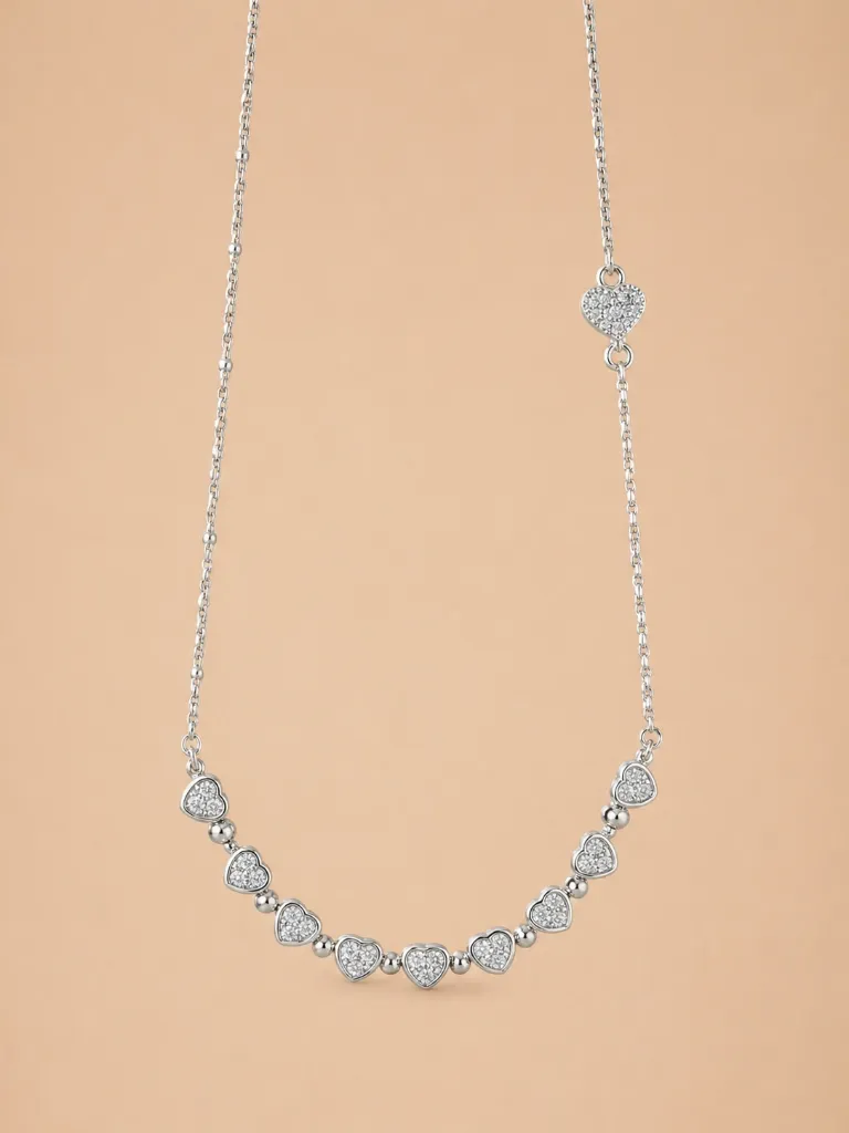 Silver Heart Pendant Chain with Earrings for Woman – Elegant Everyday Set