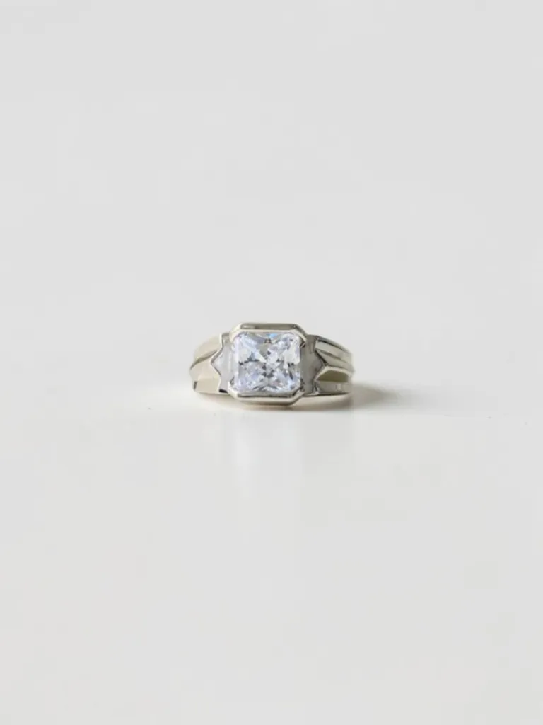Silver Square Solitaire Ring for Men— Understated Luxury