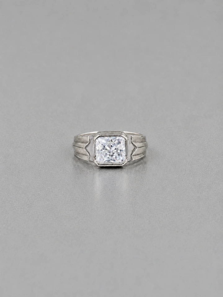 Silver Square Solitaire Ring for Men— Understated Luxury