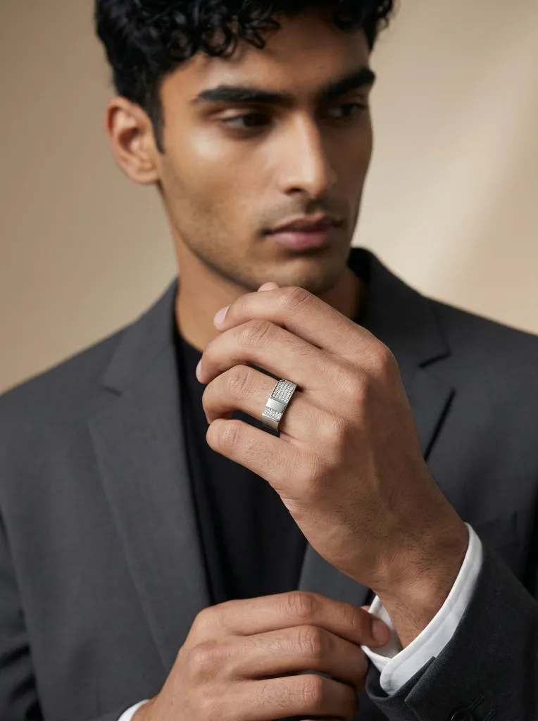 Geometric Diamond Signet Ring for Men