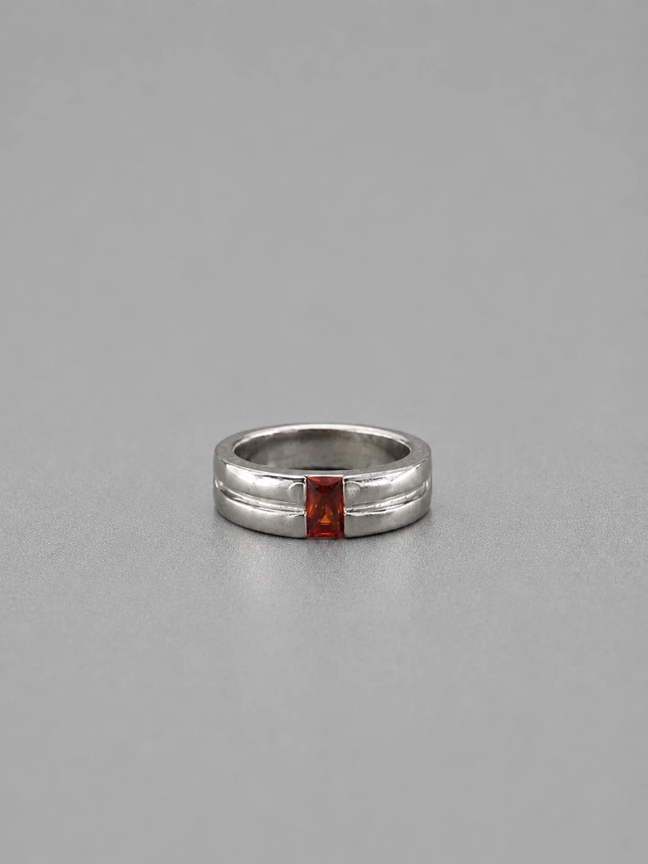 Men's Silver Ring with Red Stone – Bold Minimal Statement