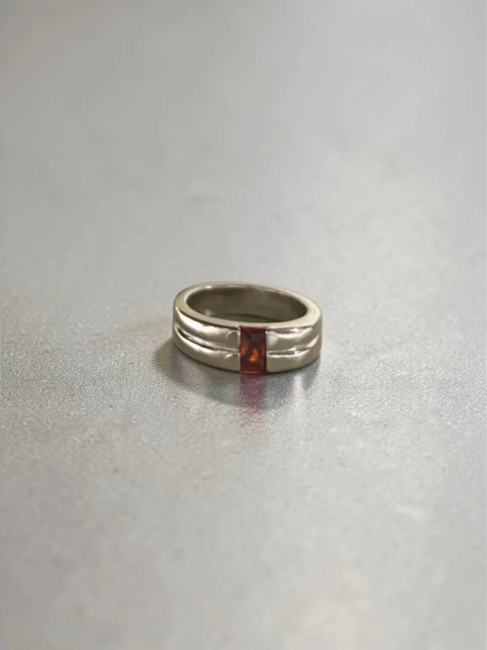 Men's Silver Ring with Red Stone – Bold Minimal Statement