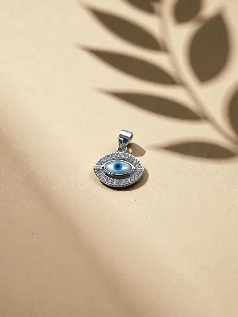Silver Diamond Evil Eye Locket for Women's