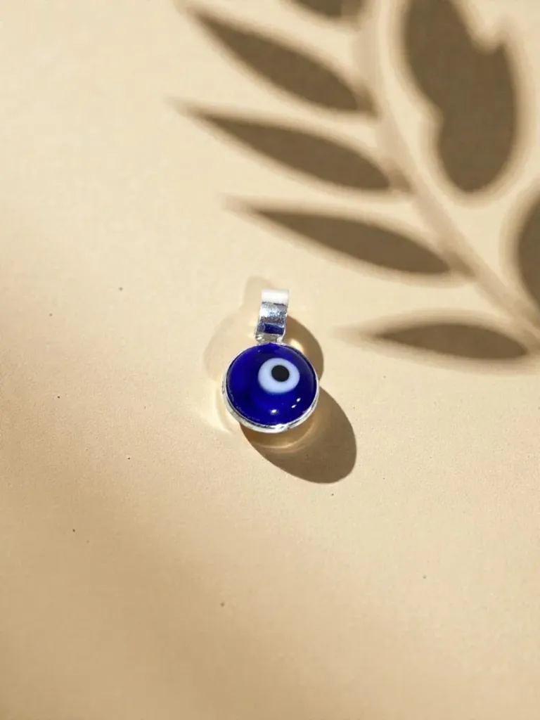 Silver Blue Round Evil Eye Locket for Women's
