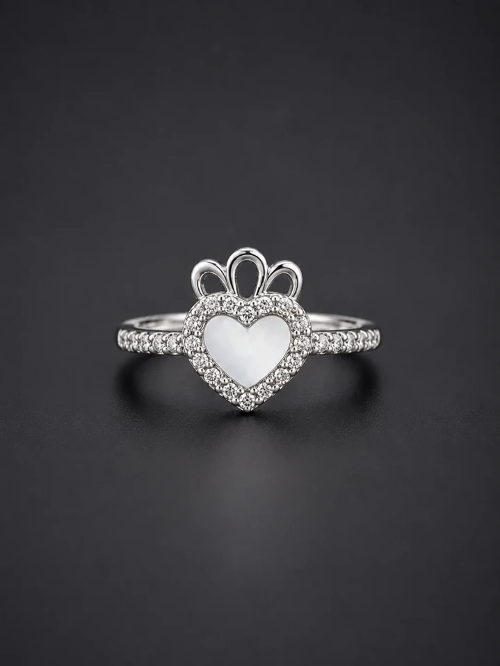 Enamel Heart Silver Ring for Women
