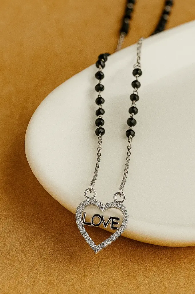 Modern 92.5 Silver Mangalsutra with Heart Charm