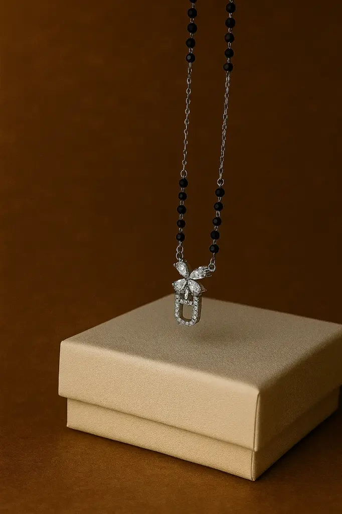 Minimal Sterling Silver Mangalsutra with Floral Pendant