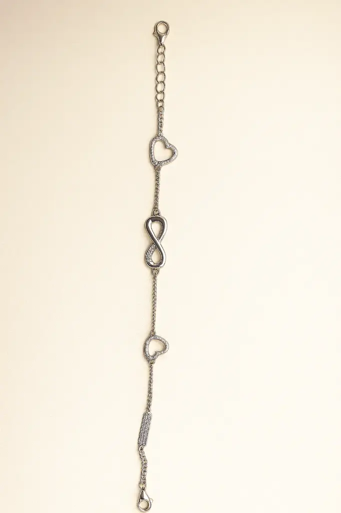 925 Silver Infinity & Heart Charm Woman Bracelet