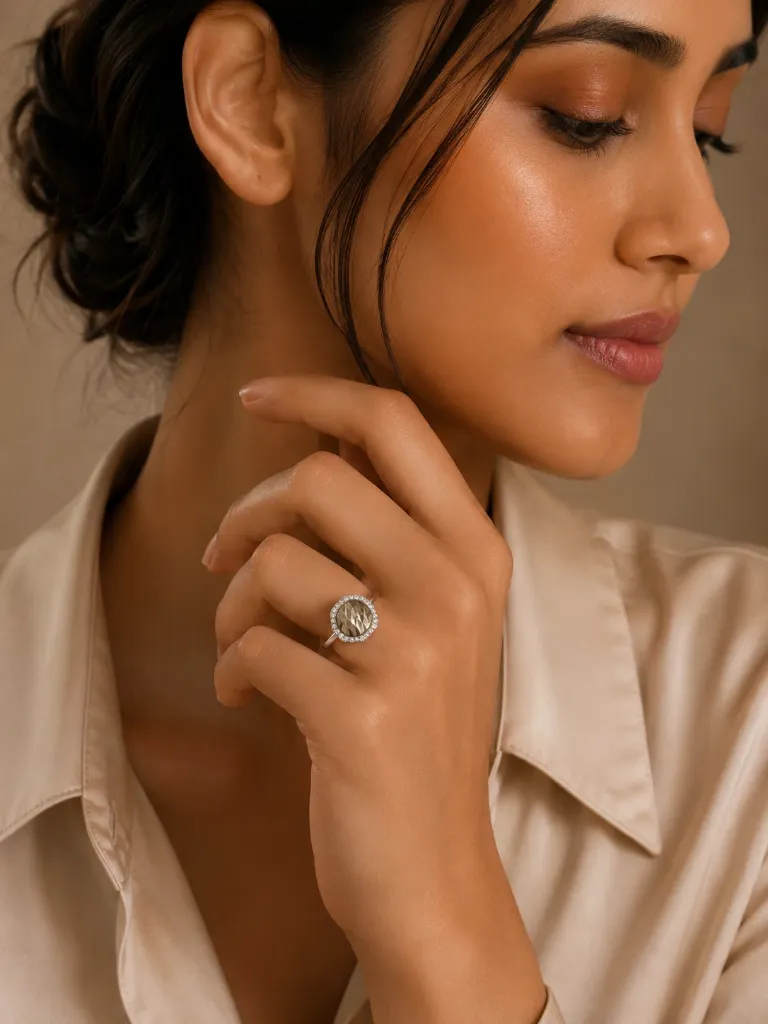 Textured Halo Silver Ring for Women