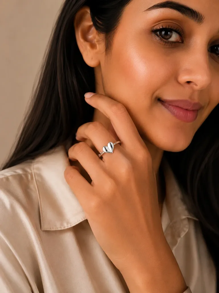 Plain Adjustable Heart Silver Ring for Women