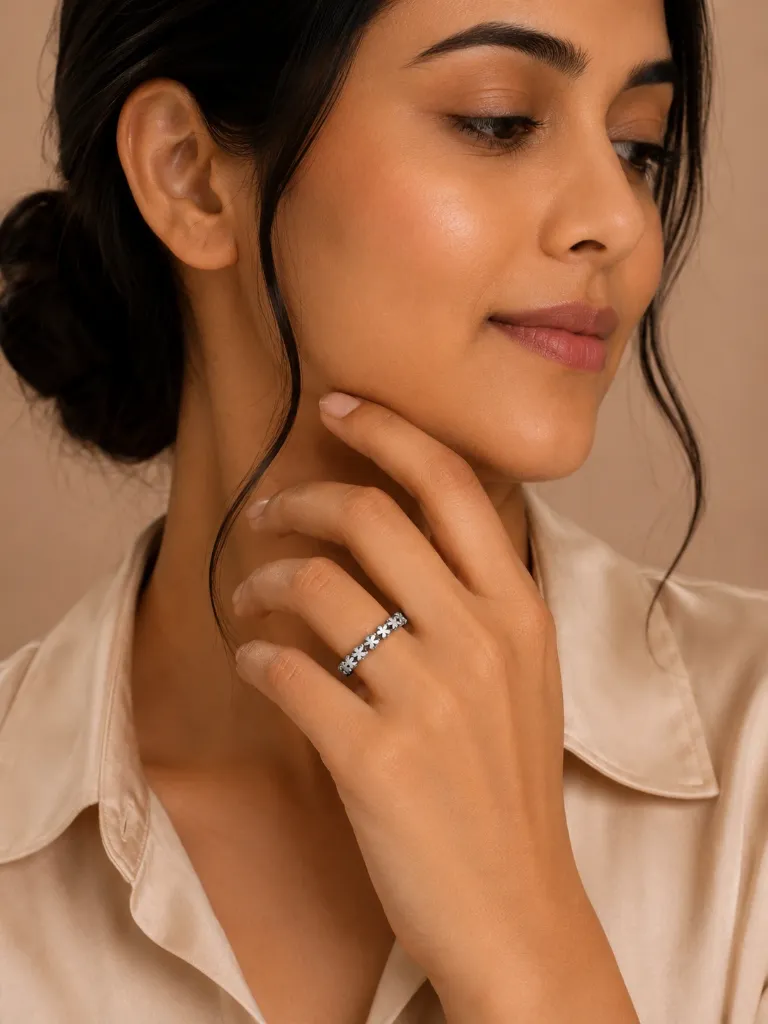 Floral Silver Band Ring for Women